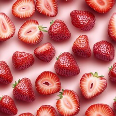 Fresh Strawberry Slices on Light Pink Background