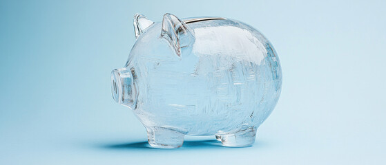 Piggy bank made of ice melting under the sun, temporary wealth, fleeting success, Melting piggy bank, shortlived wealth