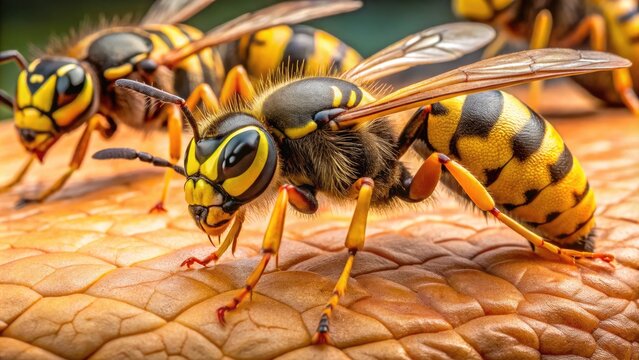 Close-Up Images of Wasp Stings on Skin, Detailed View of Reaction and Swelling from Insect Bite
