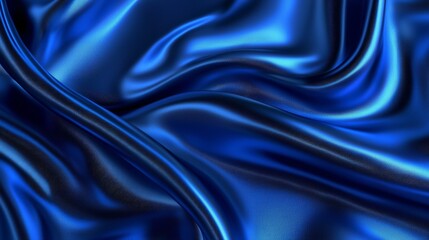Fototapeta premium Shiny blue satin fabric texture with elegant folds and waves.
