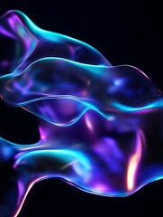 A mesmerizing blend of vibrant colors and fluid shapes against a dark background. A minimalist poster in metallic and chrome gradient style.