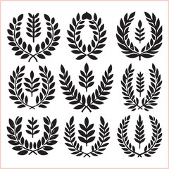 Set of black laurels frames branches Hand drawn vector laurel leaves decorative silhouette elements

