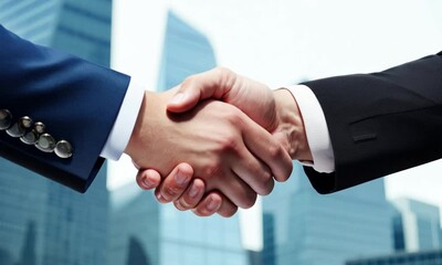 Close-up of business handshake symbolizing agreement, partnership, and professional collaboration