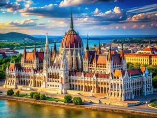 Obraz premium Close Up View of Hungarian Parliament Building and Kossuth Lajos Square in Budapest, Hungary
