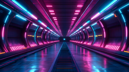 Naklejka premium Futuristic 3D Neon Tunnel Background