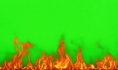 Flickering fire flames contrast beautifully against a bright green screen, perfect for adding visual effects to creative designs