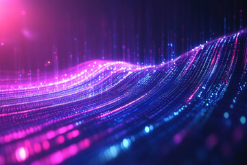 Vibrant digital waves of light and color swirling gracefully in a mesmerizing display of motion and energy at night. Generative AI