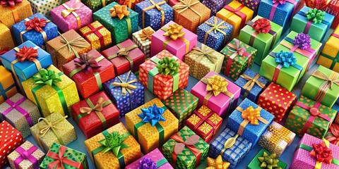 Fototapeta premium Colorful decorative gift boxes stacked together, perfect for celebrations and special occasions