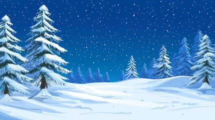 Obraz premium Scenes of snowy forests and fir branches at night in the winter.