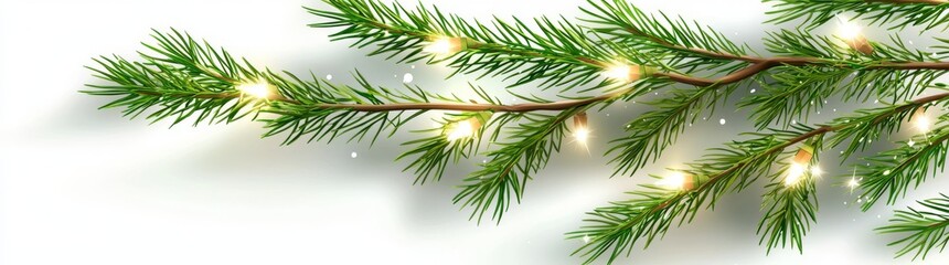 Obraz premium Decorative seamless christmas border with coniferous branches and garlands of Christmas lights