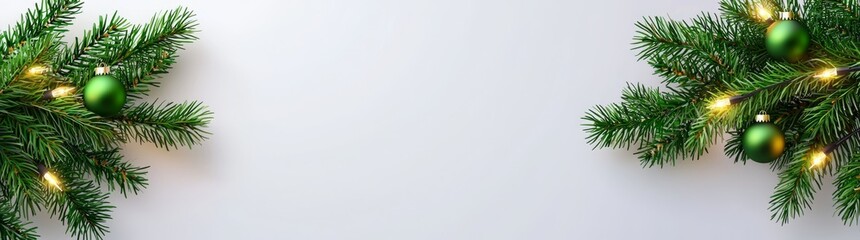 Transparent border with coniferous branches and garlands of christmas lights for a seamless Christmas border