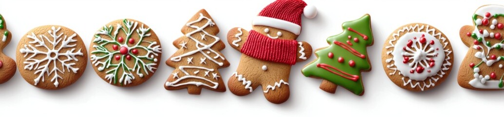 Fototapeta premium Mockup template for artwork design of gingerbread Christmas snowflake star santa man tree cookie biscuit on transparent background.