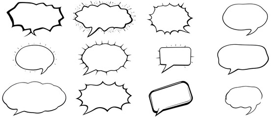 Collection of dynamic comic-style speech bubbles, isolated on transparent background, Generative AI