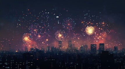 Fototapeta premium Cityscape Fireworks Display