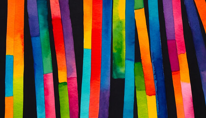 Bright multicolored stripes on black background, abstract pattern