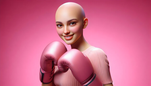 Mujer boxeando contra el cancer de mamas