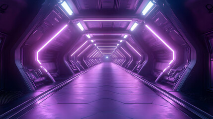 Purple Neon Lights Futuristic Corridor 3D Illustration