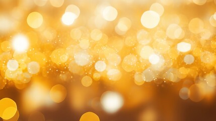 Obraz premium Golden, Yellow Bokeh Lights Effect. Blurred Background. Elegant Abstract Defocused Light Dots on Warm Glowing Backdrop. Holiday concept