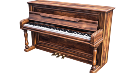 Antique piano keys isolated on a white background, showcasing the classic beauty of this musical instrument