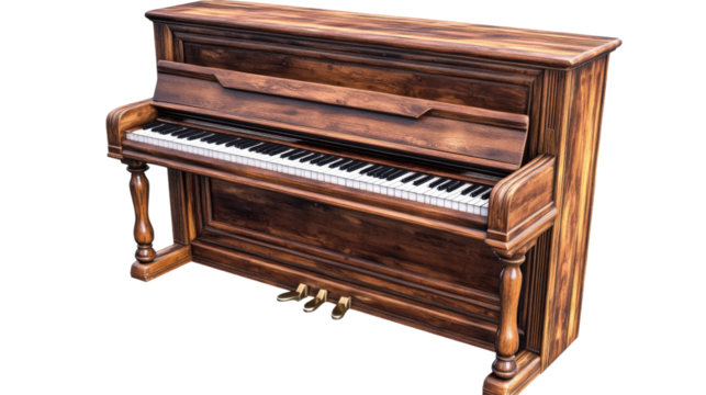 Antique piano keys isolated on a white background, showcasing the classic beauty of this musical instrument