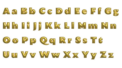 Gold 3D English alphabet on a blank background. Ideal for design, branding, or educational materials.