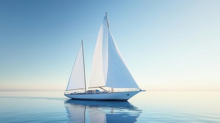 Fototapeta premium sleek white sailboat with billowing sails caught mid-motion, isolated on a pristine background, embodying freedom, adventure, and maritime elegance in its clean lines and graceful silhouette