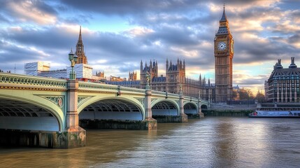 Fototapeta premium The Elizabeth Tower is the clock tower of the Palace of Westminster in London, England. It contains the Great Clock, a striking clock with five bells.
