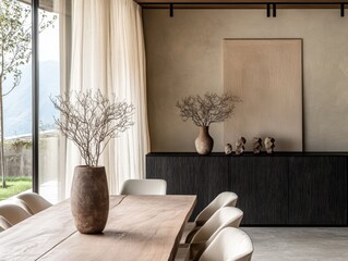 A table with a vase of flowers on it