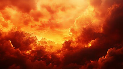 Fototapeta premium Fiery red sky with dark clouds, symbolizing catastrophe, war, or a dramatic scene of fire and destruction. 