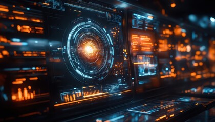 Obraz premium Creative learning spaces with glowing digital tools and holographic collaboration areas Futuristic Hologram High Detail