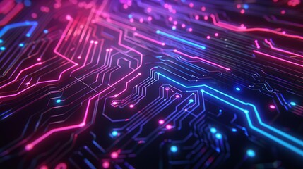 Obraz premium Neon Circuitry in a Dark Realm, a captivating fusion of vibrant neon circuits against a shadowy backdrop, embodying a sleek, high-tech vision of the future.