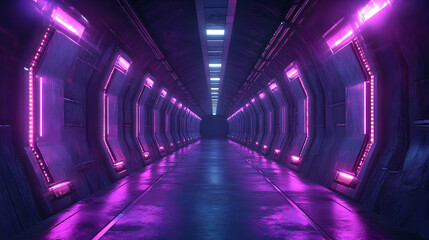 Futuristic Purple Neon Corridor 3D Illustration