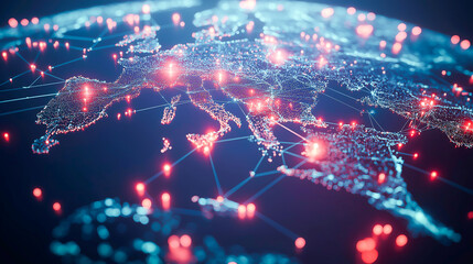 Fototapeta premium Digital Map of Global Connectivity in Red and Blue Tones