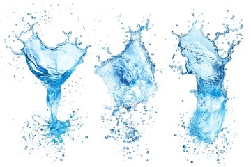 Three water drops in the process of splashing and forming bubbles. A dynamic and captivating study of liquid behavior.