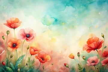 Obraz premium Pastel watercolor background with poppies Eye Level