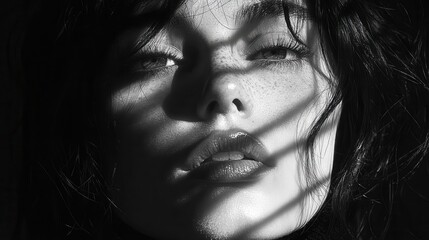Fototapeta premium monochrome portrait shrouded in mystery capturing an enigmatic figure in silence shadows play across the face adding depth and intrigue to the composition