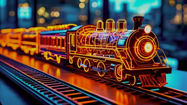 steam train locomotive with decorative lights