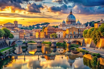 Fototapeta premium Daytime Exploration of Rome's Iconic Landmarks and Scenic Streets Captured in Beautiful Light
