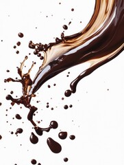 Obraz premium Liquid coffee in motion creating a dynamic, artistic spill against white background.