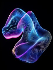 Fototapeta premium Abstract colorful wave form design with glowing dots on a black background. A minimalist poster in metallic and chrome gradient style.