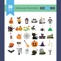 Fototapeta premium Halloween Clipart Illustrations and Design Elements Set