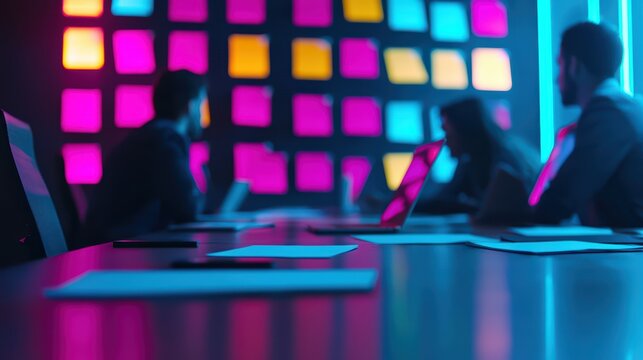 Creative brainstorming session in a vibrant meeting room