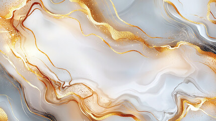 Elegant abstract background featuring a blend of gold and silver hues with flowing lines and soft curves.