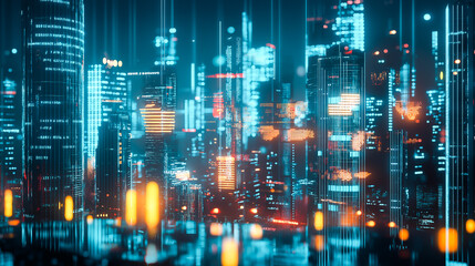 Obraz premium Futuristic Financial Skyline at Night