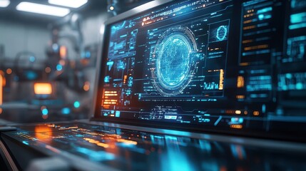 Naklejka premium Preventive healthcare tools glowing with digital data in a futuristic clinic Futuristic Hologram Minimalist
