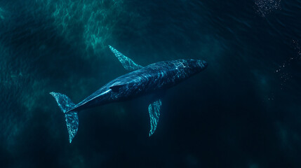 Fototapeta premium A striking blue whale swimming in deep waters