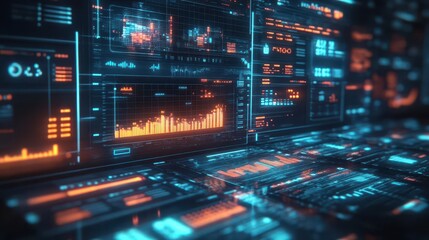 Naklejka premium Revenue growth displayed with glowing holographic financial charts and digital tools Futuristic Hologram Minimalist