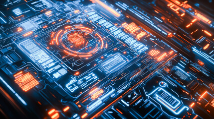 Fototapeta premium Futuristic Circuit Board - Neon Glow