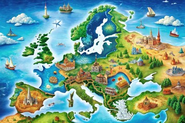 Detailed North Europe Travel Map Featuring Major Cities, Landmarks, and Natural Landscapes for Navigation