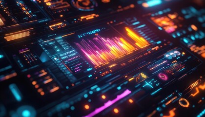 Obraz premium Student success visualized with glowing holographic progress charts and digital learning tools Futuristic Hologram Minimalist